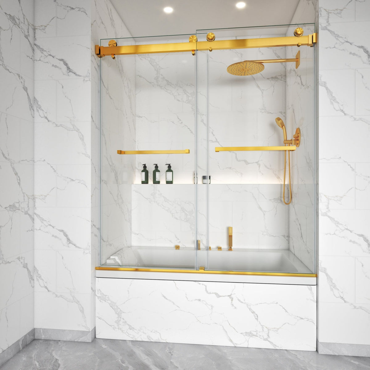 Frameless Double Sliding Bathtub Shower Door – Model BD01