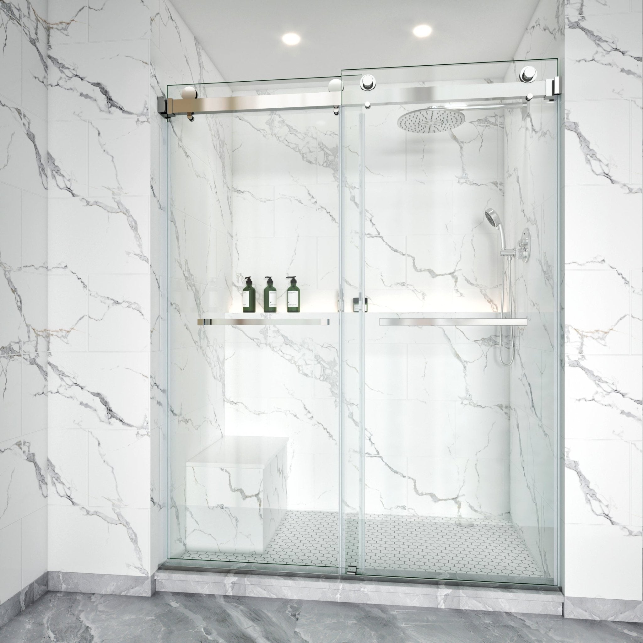 Frameless Double Sliding Shower Door Stainless Steel BD - 01 - Bakiwhs