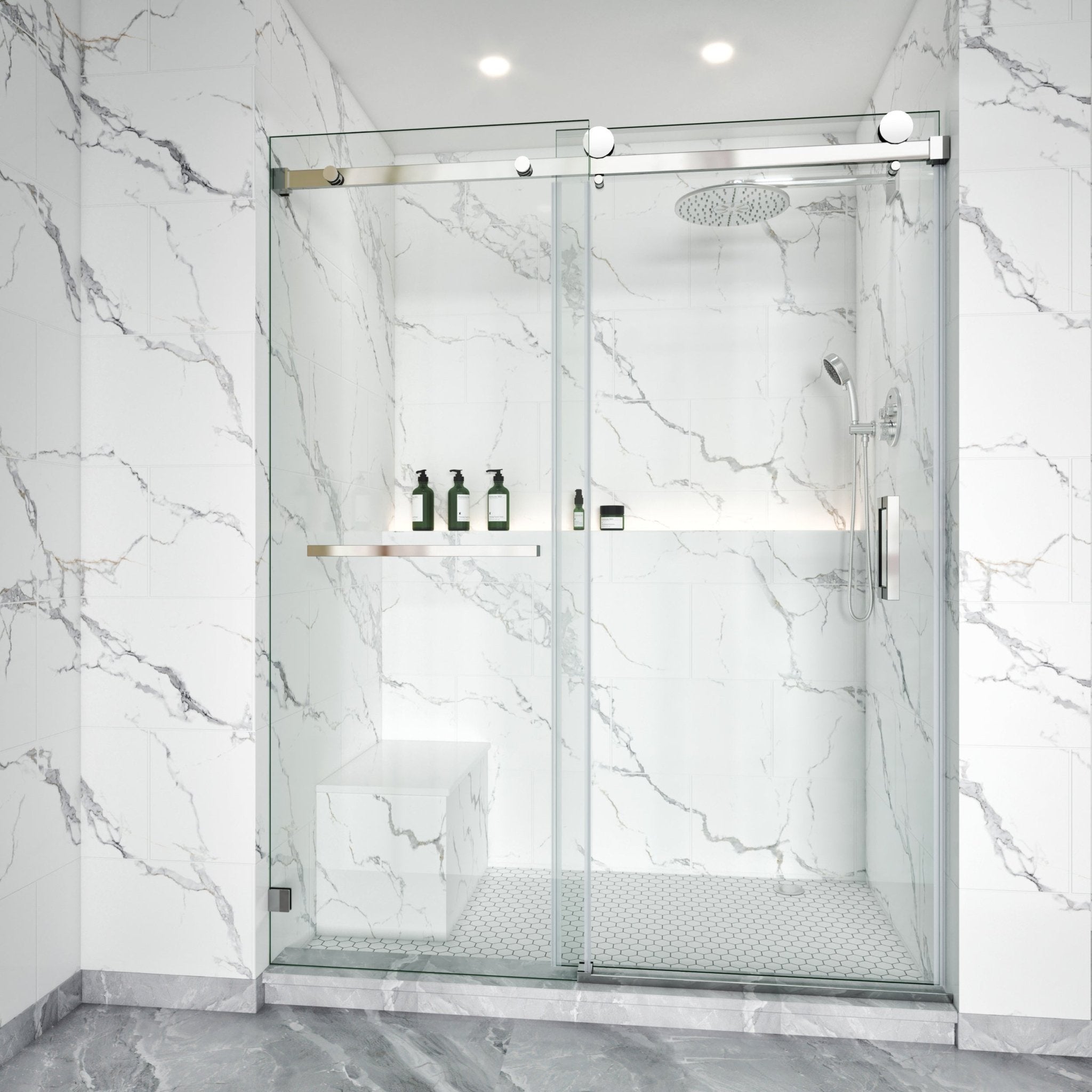 Frameless Single Sliding Shower Door 3/8 Tempered Glass BS - 05 - Bakiwhs