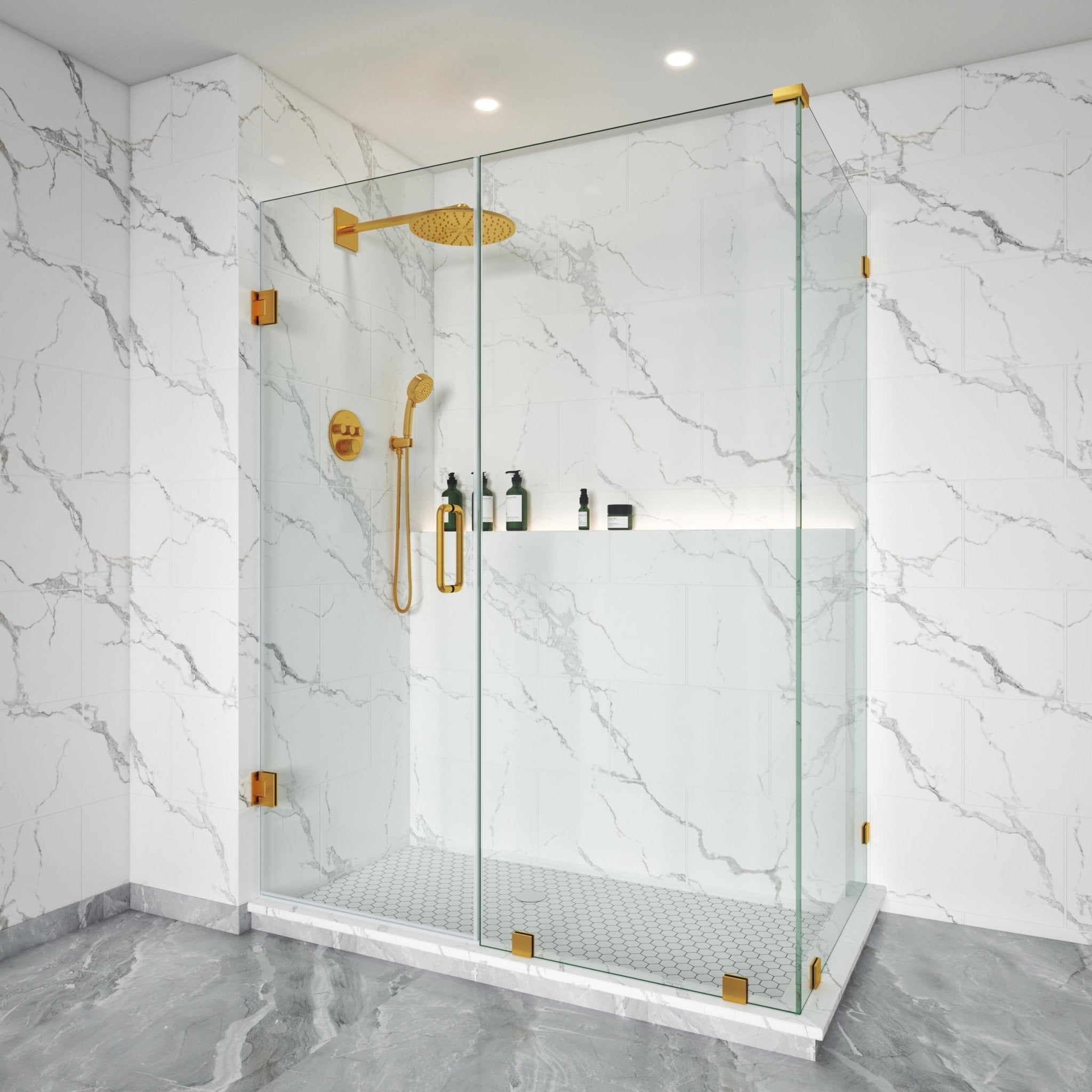 Frameless Swing Door for Bathroom Brass Hardware L style Height 72" BC - 01 - Bakiwhs