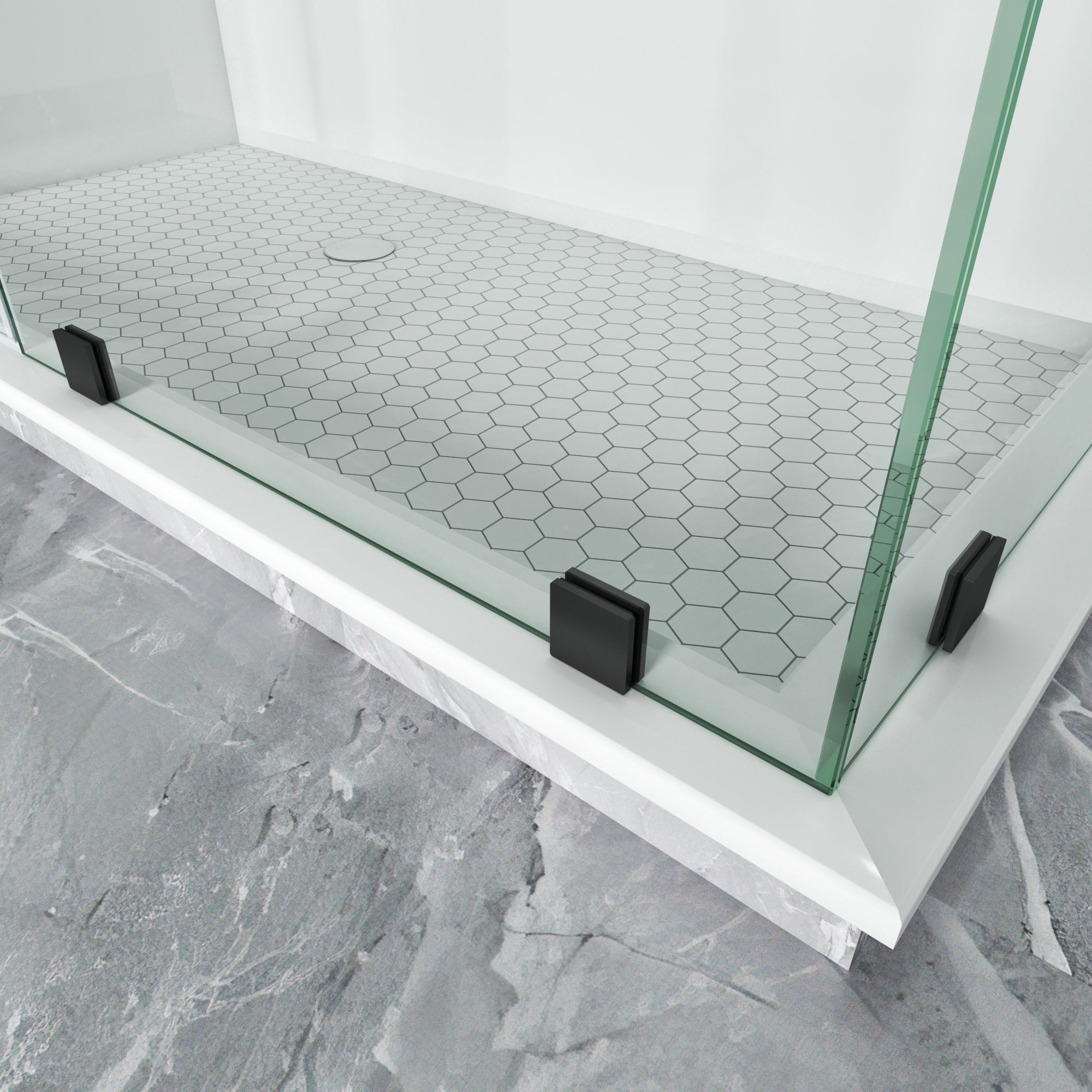 Frameless Swing Shower Door Brass Hardware L style Height 76" BC - 02 - Bakiwhs