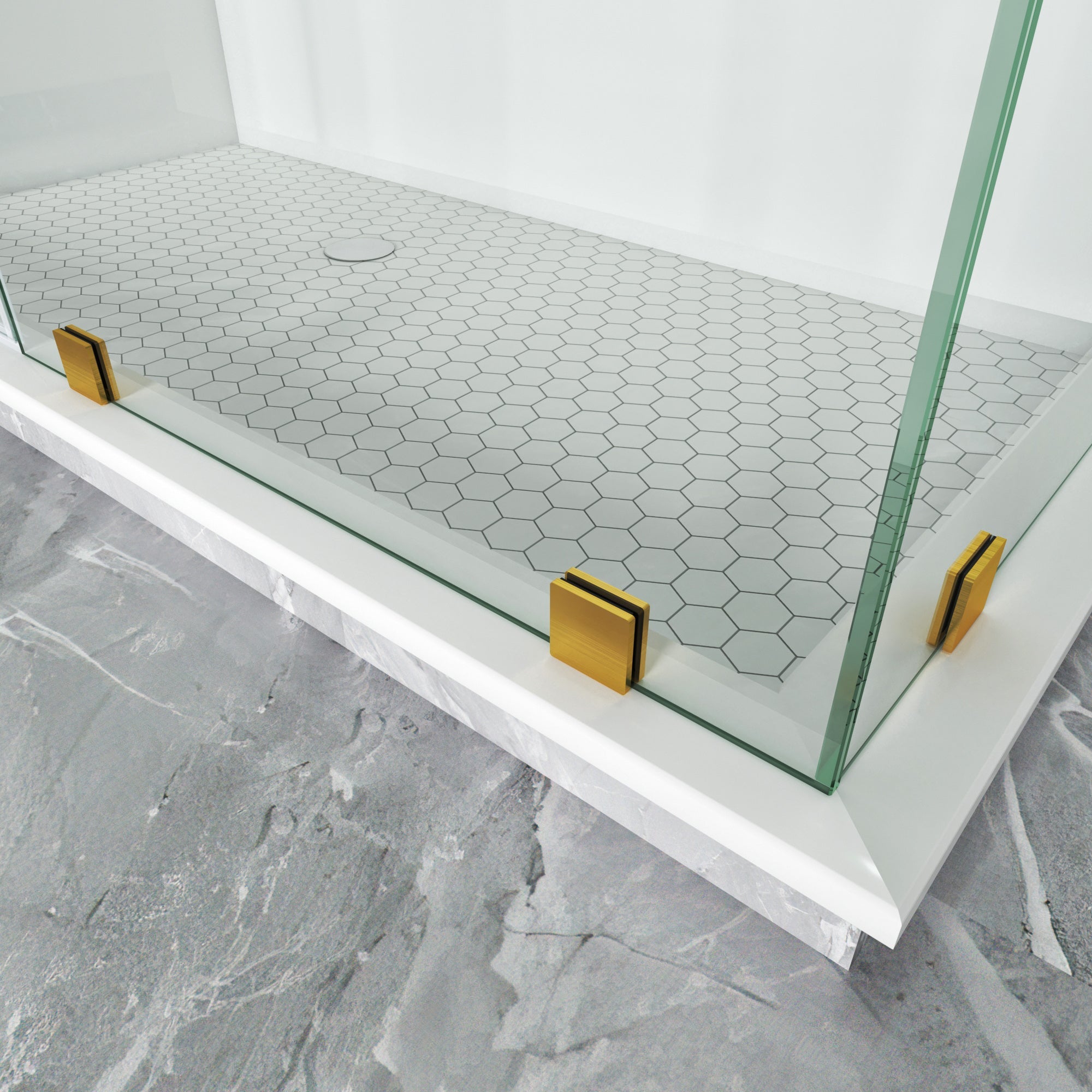 Frameless Swing Shower Door Brass Hardware L style Height 76" BC - 02 - Bakiwhs