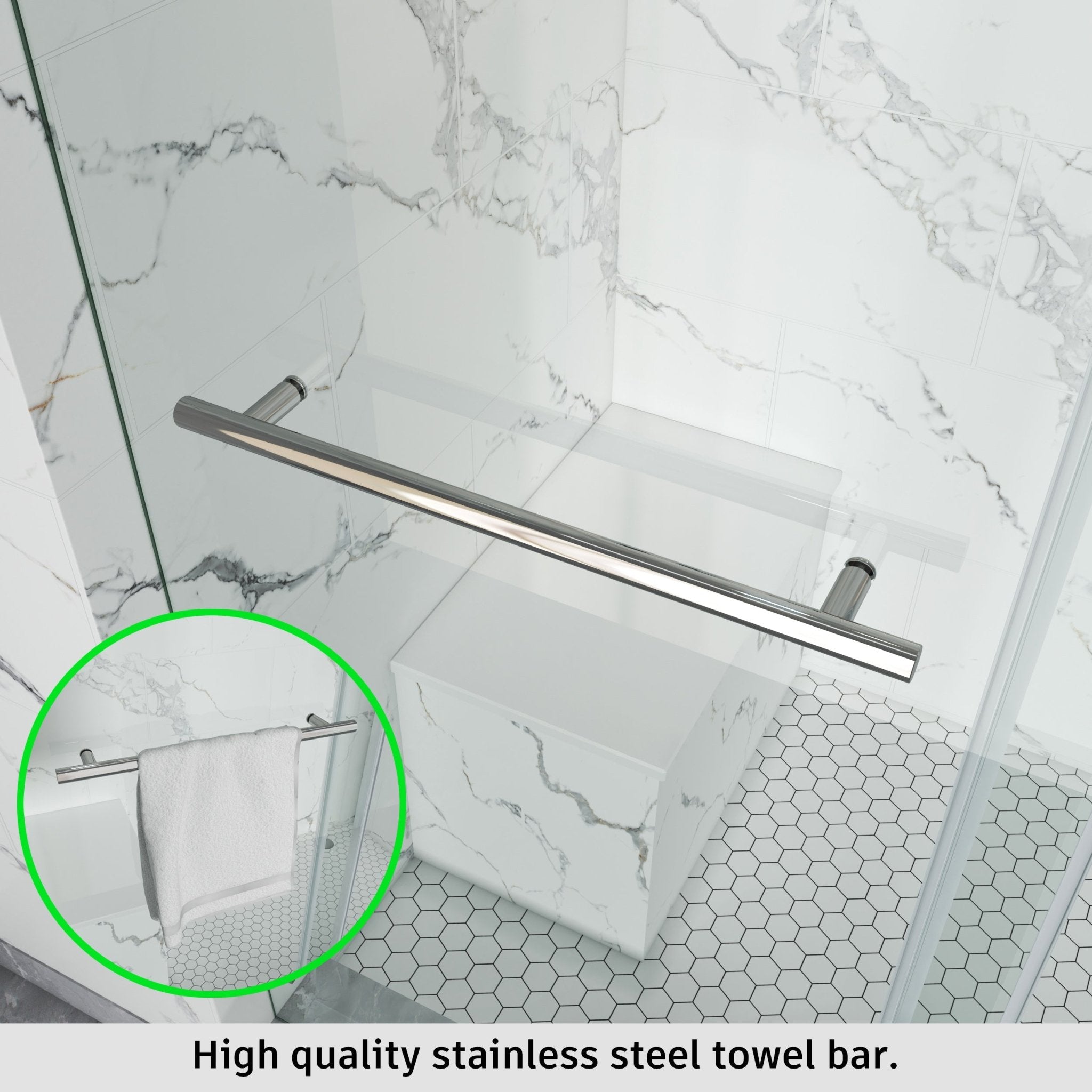 Single Sliding Frameless Shower Door Round Bar BS - 04 - Bakiwhs