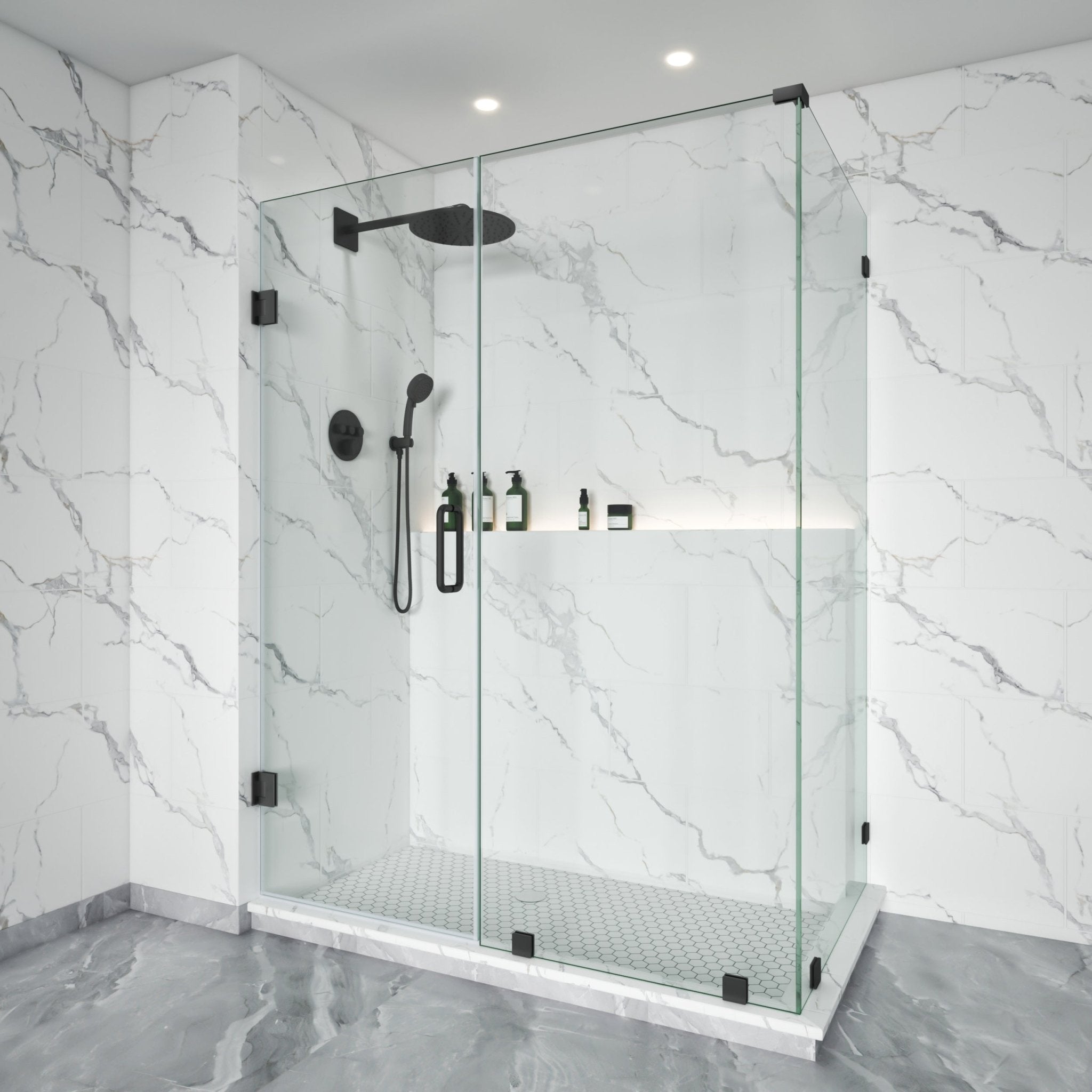 Swing Frameless Shower Door Brass Hardware L style Height 80" BC - 03 - Bakiwhs