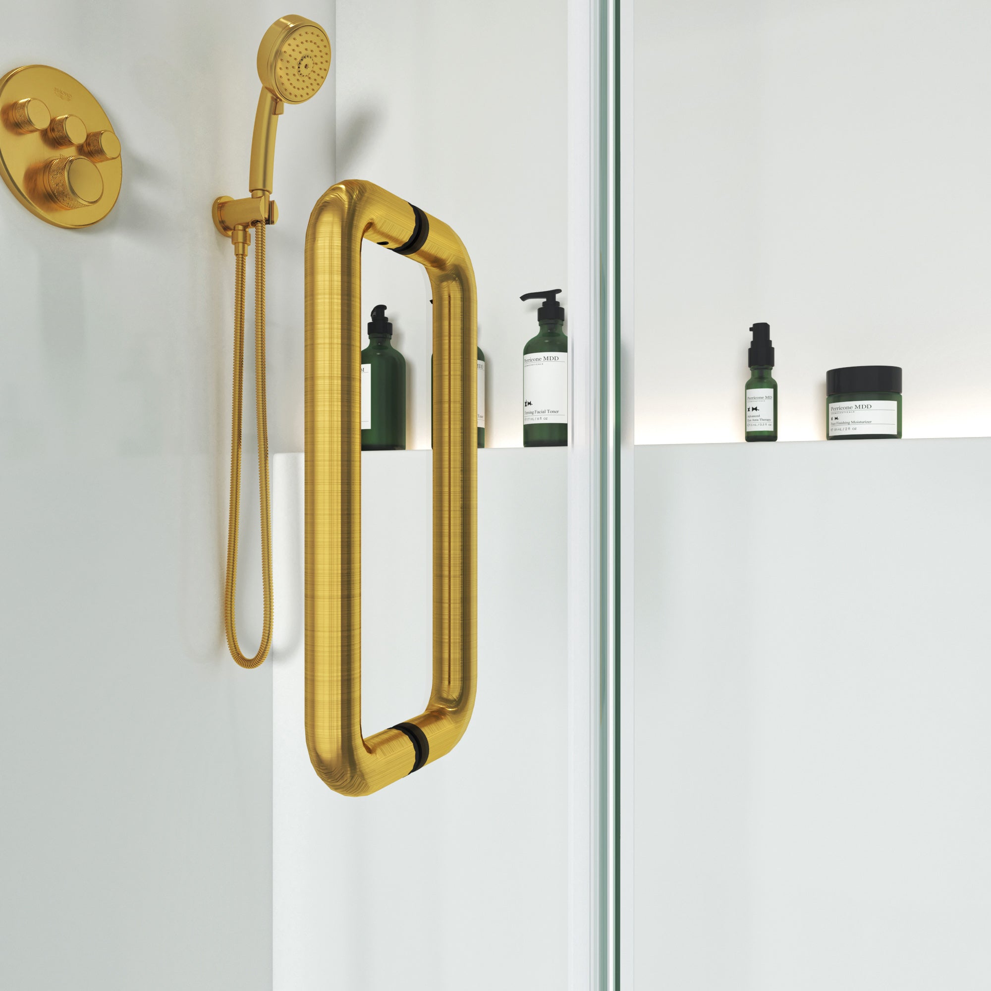 Swing Frameless Shower Door Brass Hardware L style Height 80" BC - 03 - Bakiwhs
