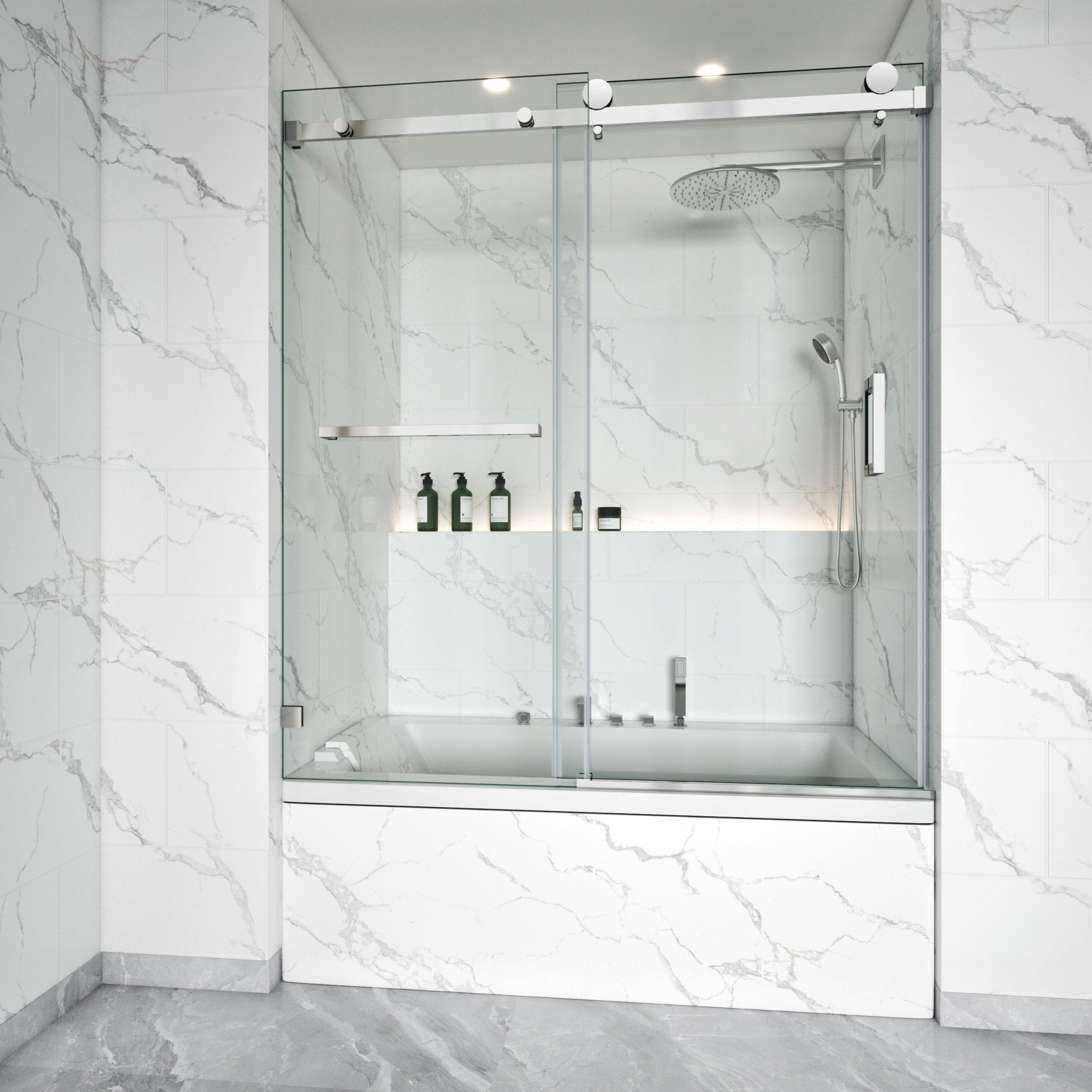 Tub Shower Door Frameless Single Sliding Square Bar BS - 05 - Bakiwhs