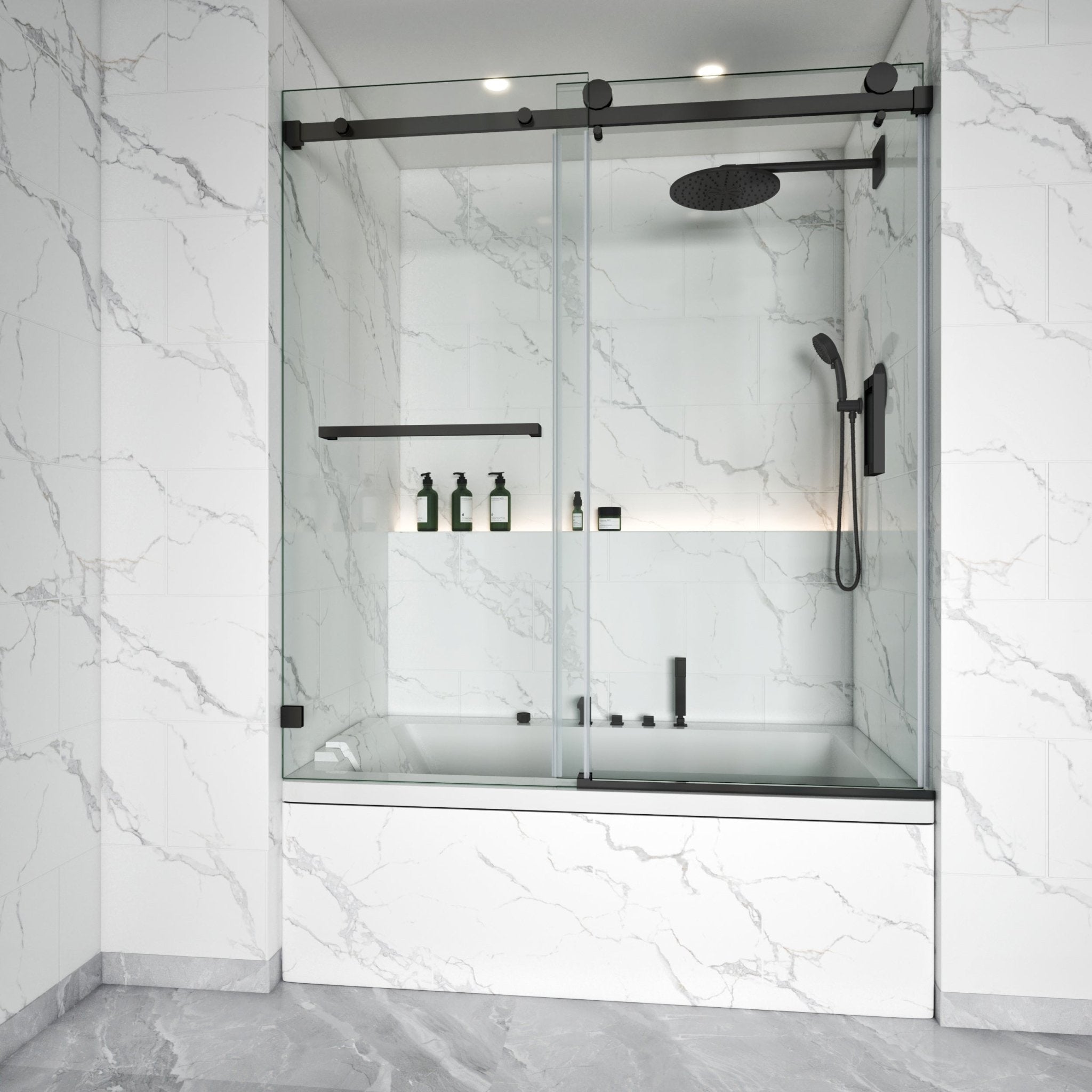 Tub Shower Door Frameless Single Sliding Square Bar BS - 05 - Bakiwhs