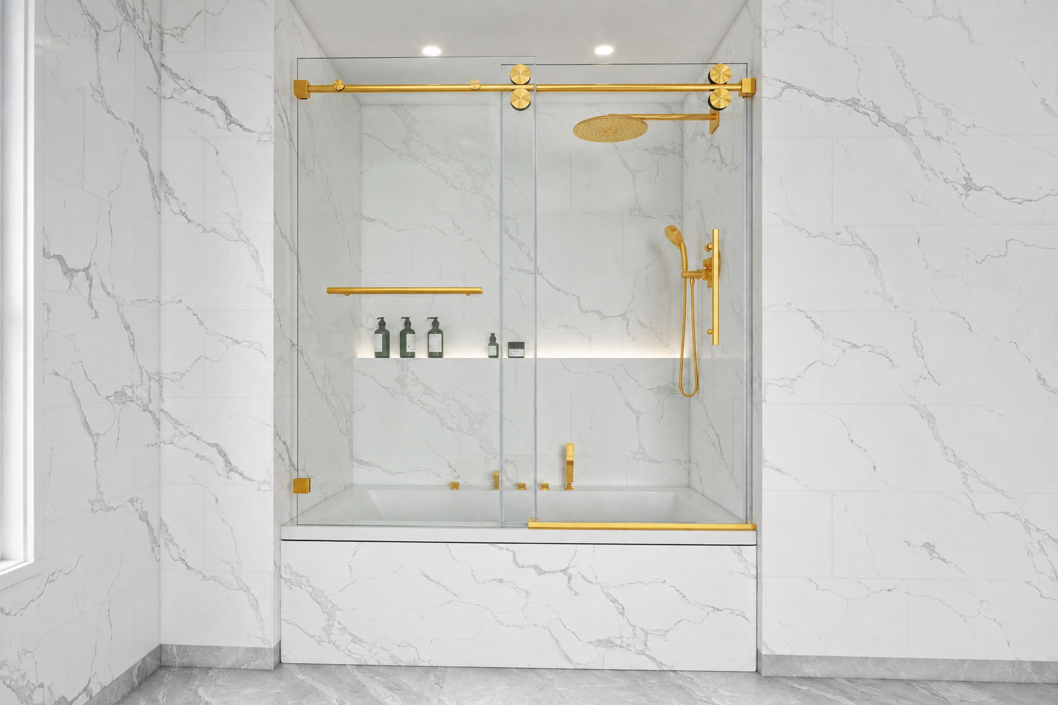BAKIWHS BS04 sliding bathtub shower door positioned near the closing edge for troubleshooting a door that will not stay closed