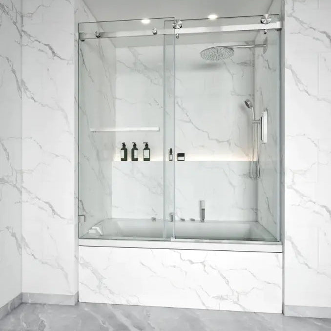The Ultimate Combination of Style and Functionality - Tub Shower Door Frameless Single Sliding Square Bar BS-05 - Bakiwhs