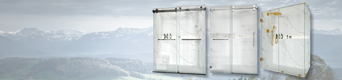frameless sliding glass shower door in a modern bathroom