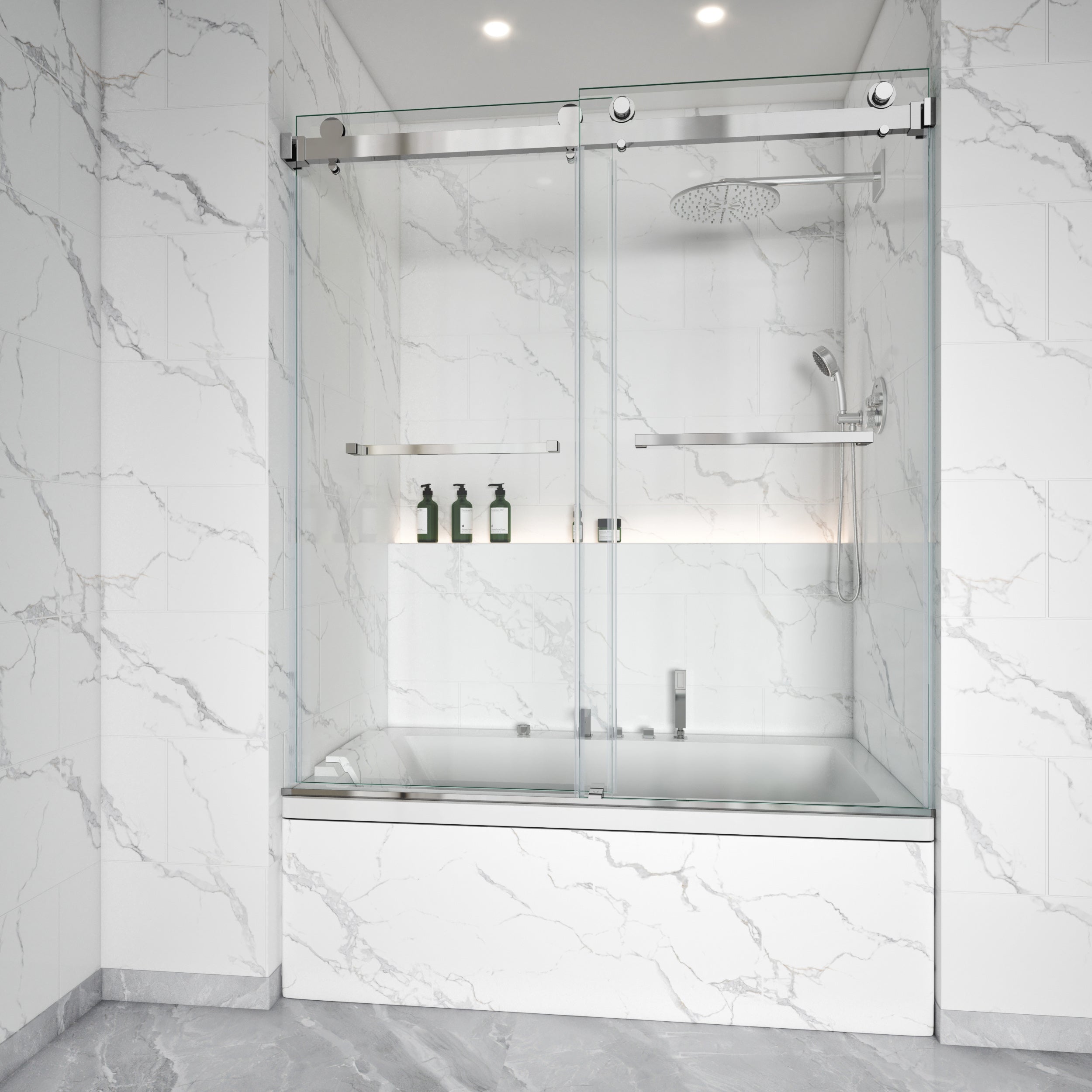 Double Sliding Frameless Tub Shower Door 3/8" Glass BD-01