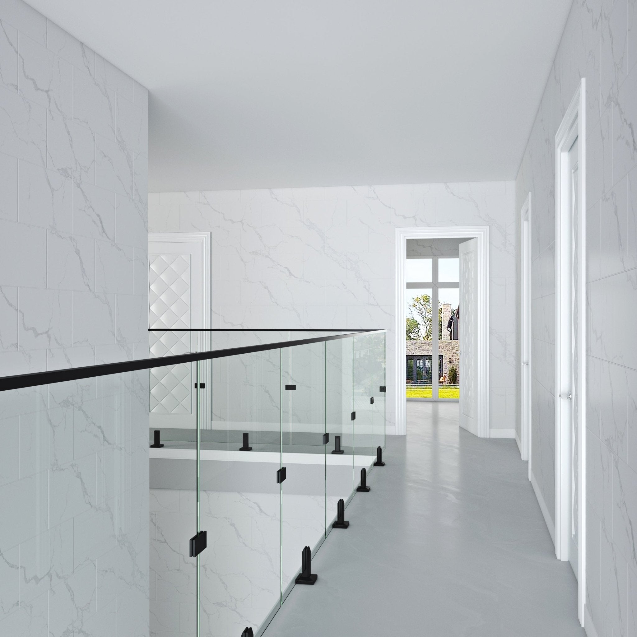 Balcony Railing with 1/2" Thick Tempered Glass and Stainless Steel Fittings - Post Design - Bakiwhs