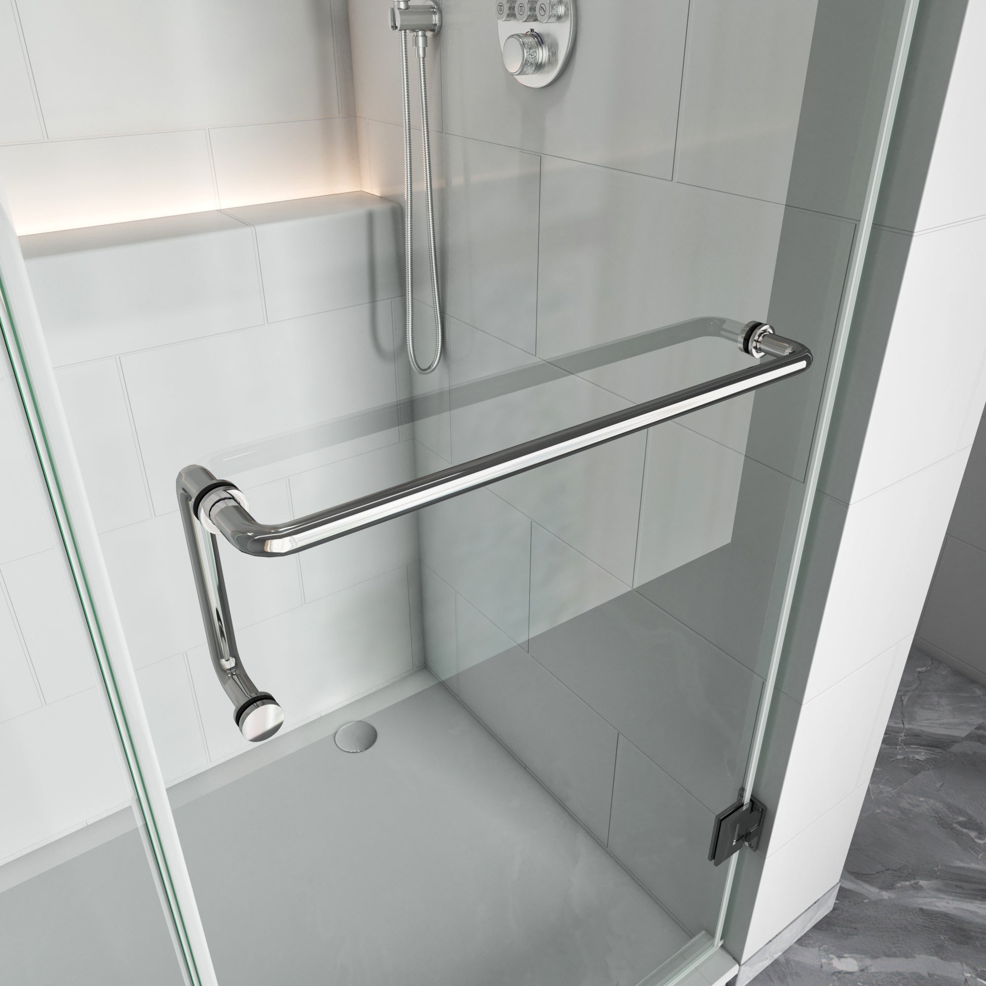 Bathroom Swing Door Frameless Glass Brass Hardware Height 72" BC - 04 - Bakiwhs