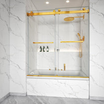 BAKIWHS Frameless Double Sliding Bathtub Shower Door model BD01