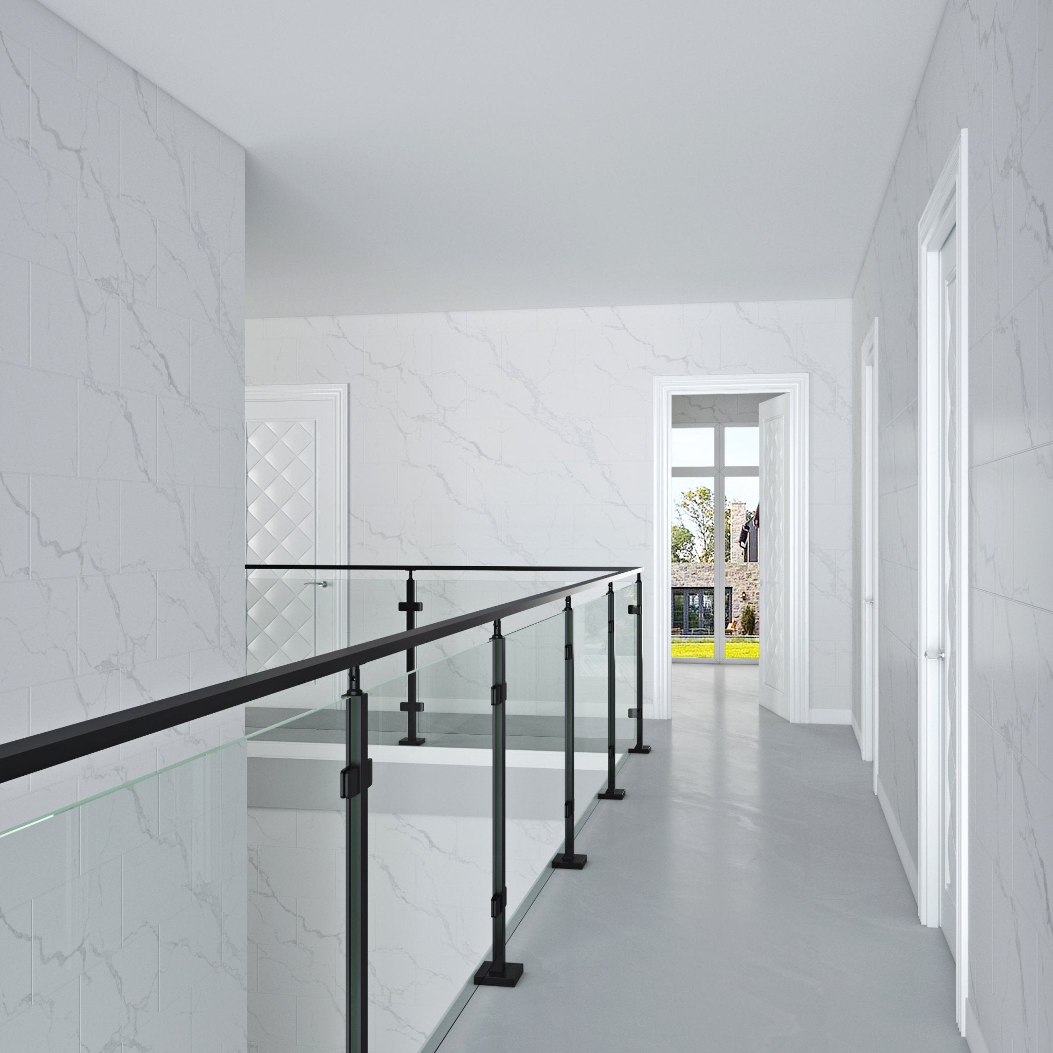 Metal Frame and Easy - to - Clean Transparent Glass 1/2" Balcony Railing High Post Type - Bakiwhs