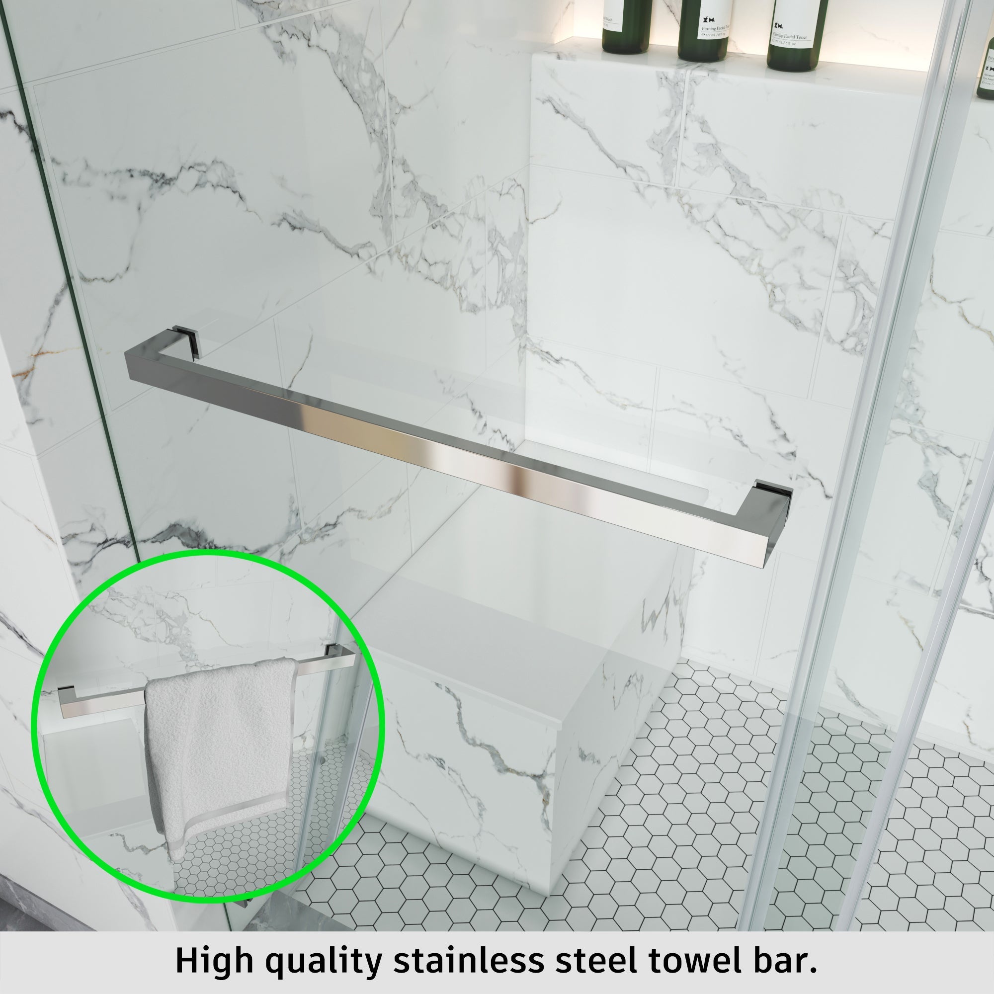 Tub Shower Door Frameless Single Sliding Square Bar BS - 05 - Bakiwhs