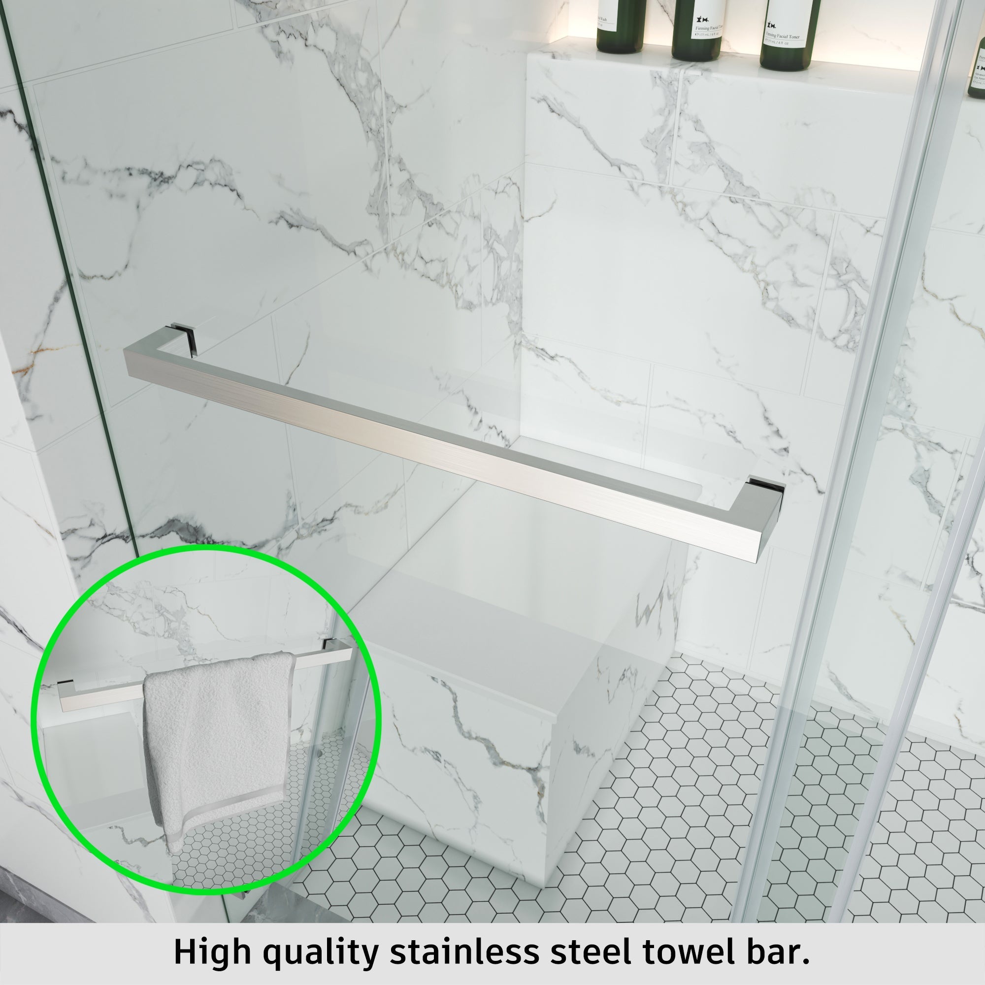 Tub Shower Door Frameless Single Sliding Square Bar BS - 05 - Bakiwhs