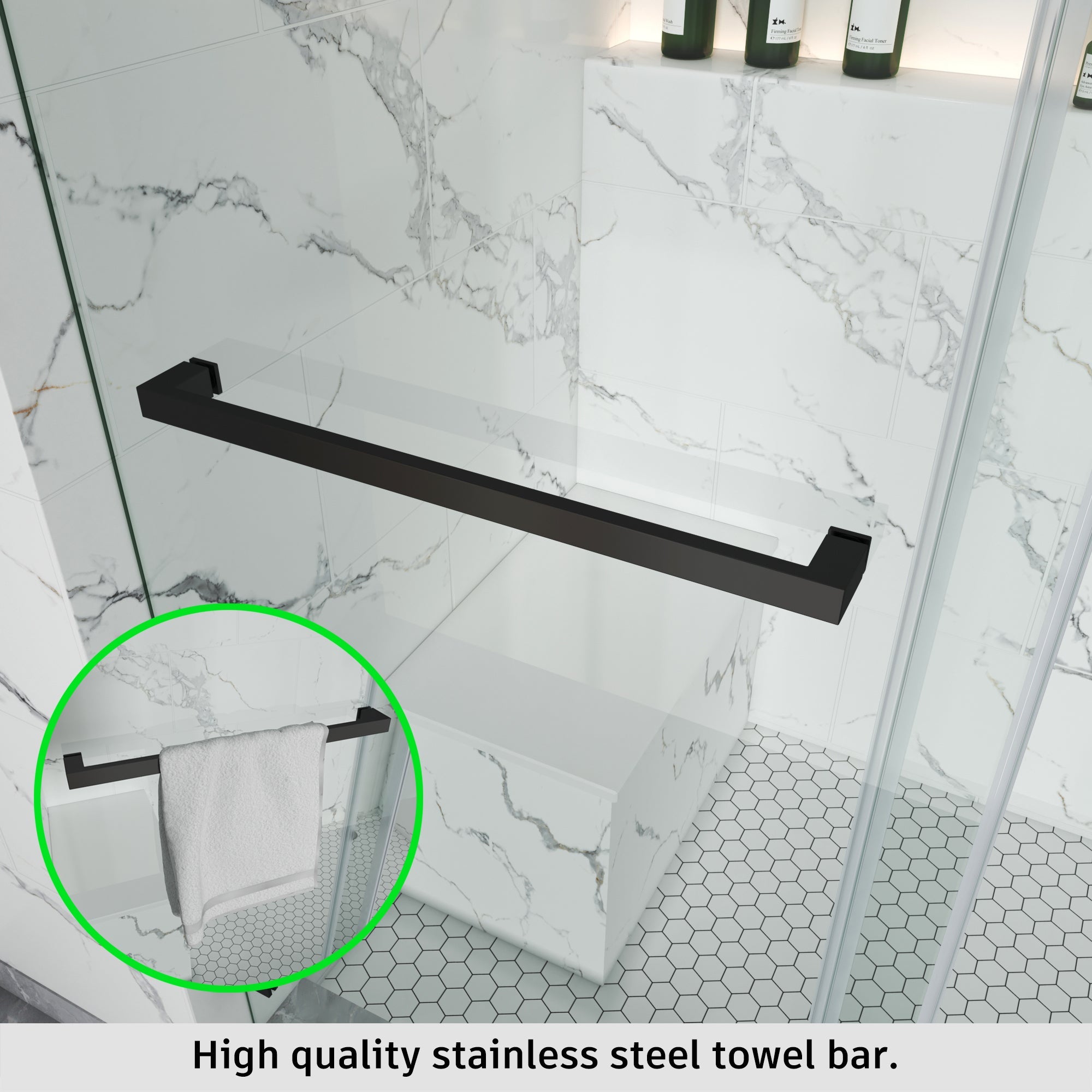 Tub Shower Door Frameless Single Sliding Square Bar BS - 05 - Bakiwhs
