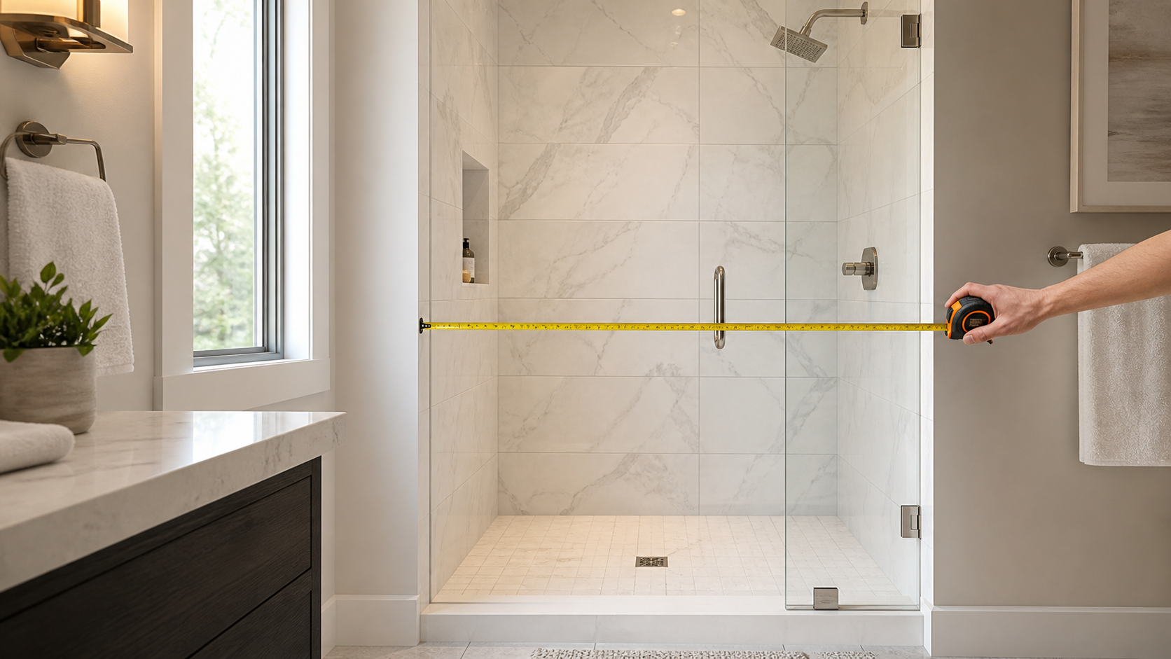 Measuring a finished shower opening for a BAKIWHS frameless shower door